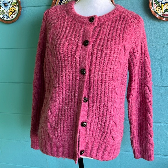Mo:vint New York Pink Cable Knit Cardigan - Picture 3 of 12